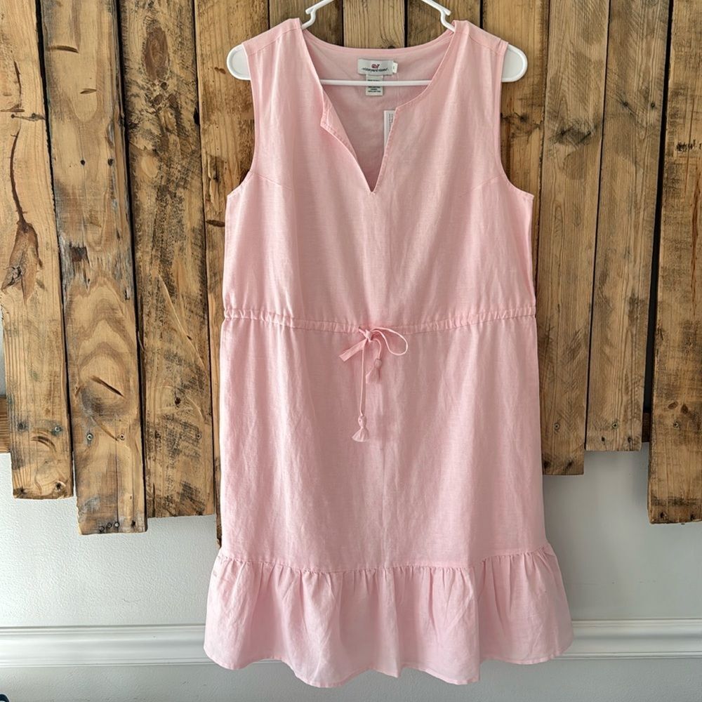 NWT Vineyard Vines Sleeveless Flounce Flamingo Pale Pink Linen Dress Size Small